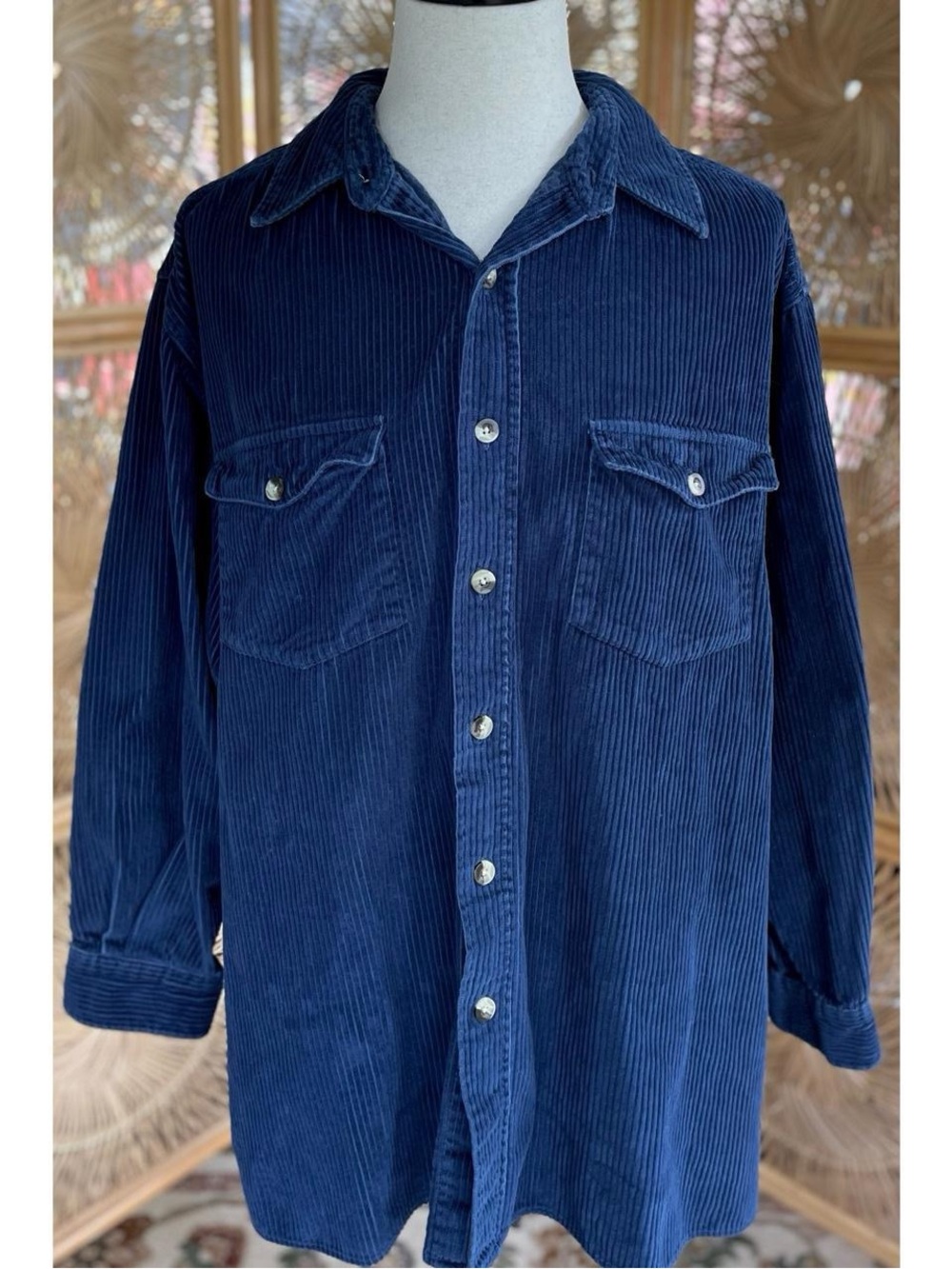 King Size Big & Tall Blue Corduroy Long Sleeve Button Up Shirt Men’s 2XL Big - Picture 2 of 6